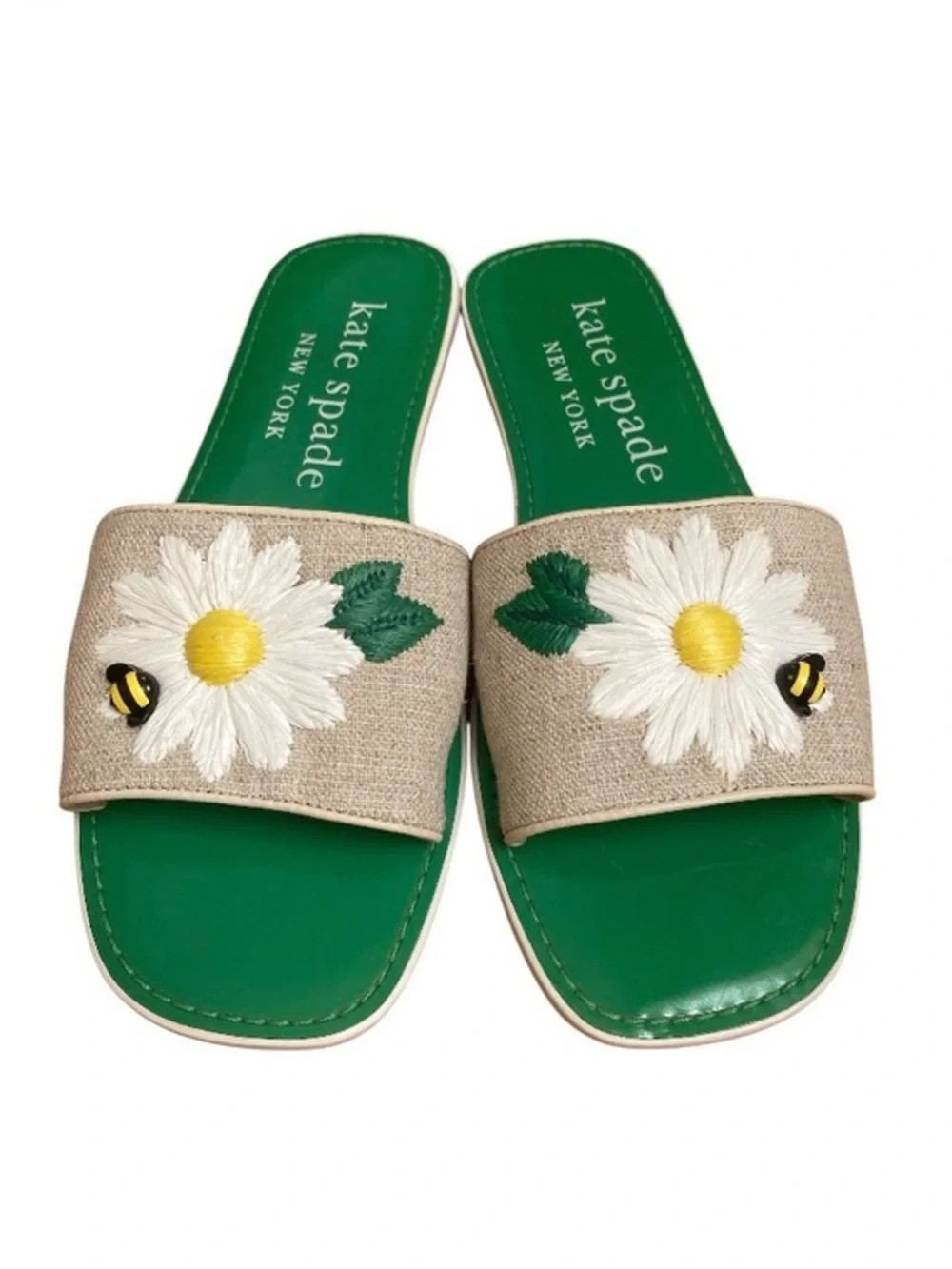 NWOT kate spade new york Seraphina Bee & Flower Linen Slide Sandals size 8 B